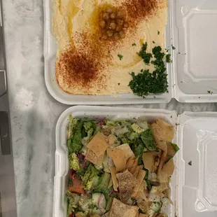 Hummous and fatoosh salads