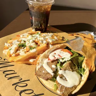 Gyro deluxe and Greek fries