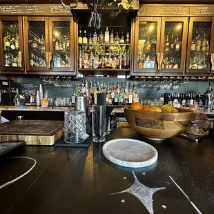 Bar, up close and personal.  Check out the "principal paddles" for the door handles on the cabinets.