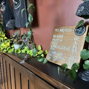 plants and a sign