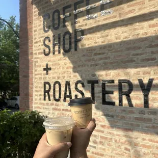 Iced latte (12 oz) and a hot latte (8 oz)