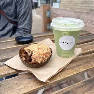 Dan the baker banana bread and iced matcha latte