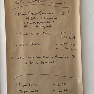 Lunch menu