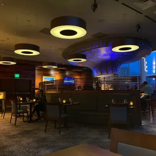 a view of a restaurant with a bar