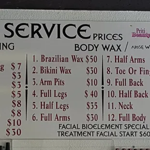 Services she offers at a very reasonable price.