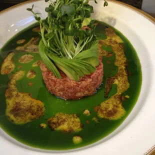 Final Product, ahi sashimi salad with toasted pepper viniagrette, chive oil, avocado and radish sprouts.  Melt in your mouth YUM