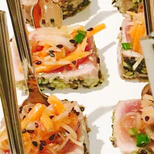 Furikake and Wasabi Ahi, Green Papaya Slaw