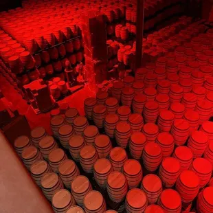 rows of red barrels