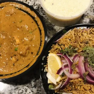 Mutter Paneer and Goat Biryani