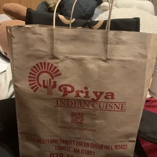 Priya takeout bag