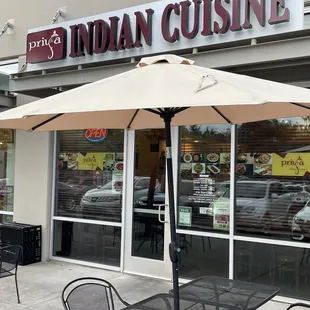 Front entrance and outdoor seating