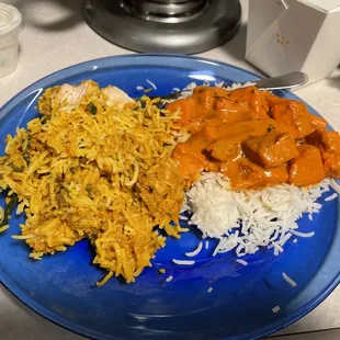 Left: Chicken Lamb biryani (bone less) Right: Chicken Tikka Masala