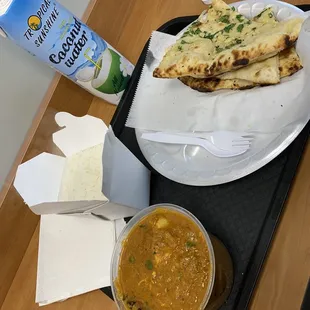 Spicy Chicken Curry 8/10 and garlic naan. Highly recommended