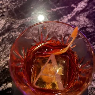 Perfect old fashion with logo ice cube