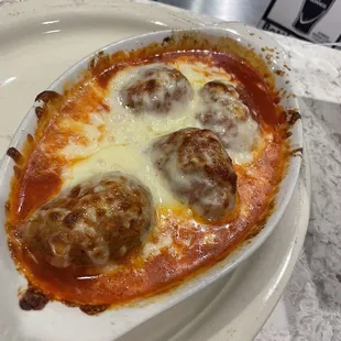 Meatball and mozzarella appetizer.