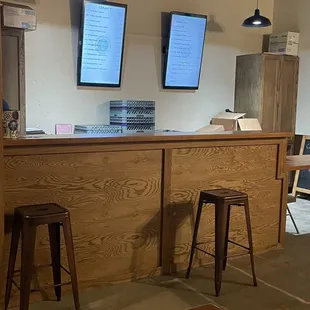 a bar with stools