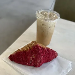 Iced Honey Lavender Latte with Raspberry Croissant