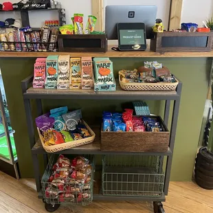 Snacks: chocolate, sour candy