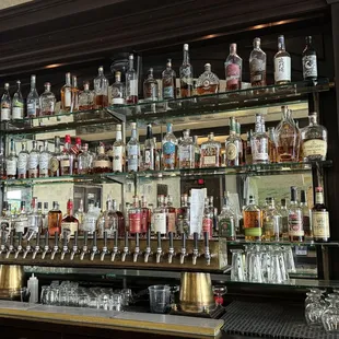 a variety of liquor bottles