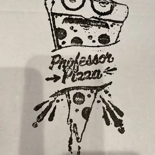 Inverted pizza box with logo.