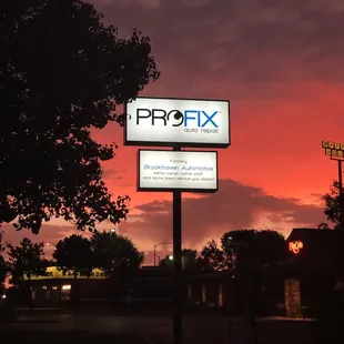 I beautiful sunrise over our shop.