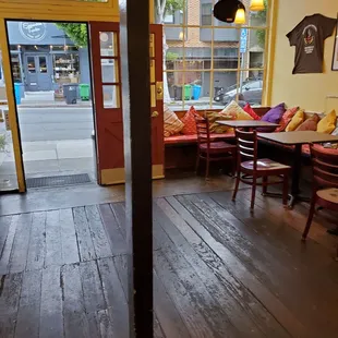a wood floor in a restaurant