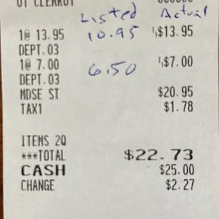 Receipt showing 27% different from price of sandwich on receipt when compared to overhead menu board