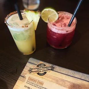 Berry margarita and pineapple tequila cocktail.