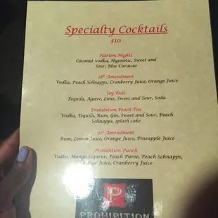 the special cocktail menu