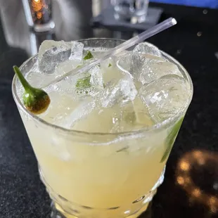 a close up of a glass of lemonade
