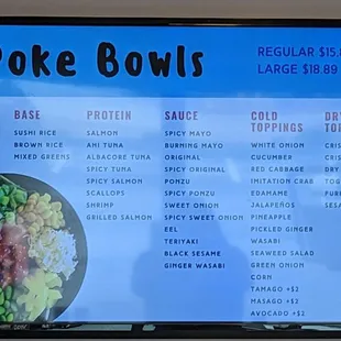 Poke bowl menu