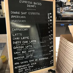 a menu on a blackboard