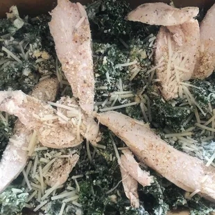 Kale Salad with Chicken and Garlic Caesar Dressing