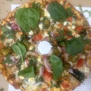 Indian style palak paneer pizza