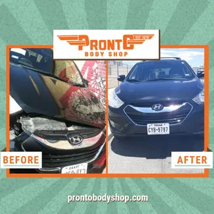 Before and After pictures of this Hyundai that was involved in a collision.