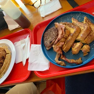 Chicken and waffle and French toast deluxe