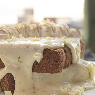 Key Lime French Toast Graham Cracker Crusted French Toast, Key Lime Custard, Toasted Meringue, Lime Zest with White Chocolate Shavings