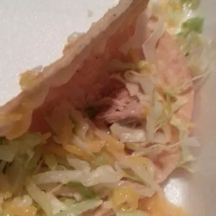 My taco only had that lil piece of meat.. I didn&apos;t get any salsa on the side just my taco with that!