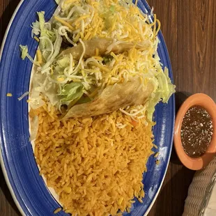 #2. Crispy Taco 2 Pieces Combo Plate with double rice and Pronto's salsa (the BEST salsa). Order the shredded beef!!