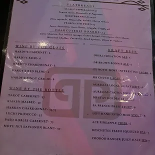 Food, wine and beer menu 1/3/25