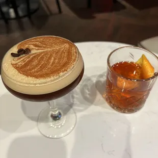Espresso martini and old fashioned