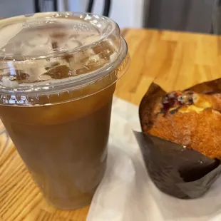 a cup of coffee and a muffin