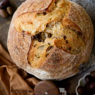 Green Olive Sourdough Boule featuring Queen Creek Olive Mill Olives.