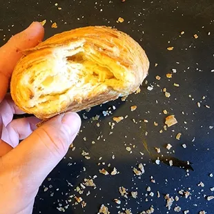 Soft airy inside of a croissant.