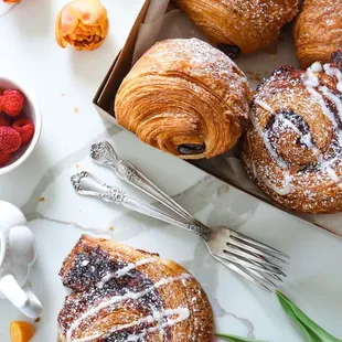 Our morning buns and pain au chocolat