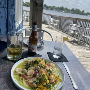 Shrimp scampi. Cold beer. Happy customer!