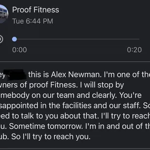 a voicemail i get 24 hours before getting membership revoked. notice no mention of &quot;rude or aggressive&quot; behavior