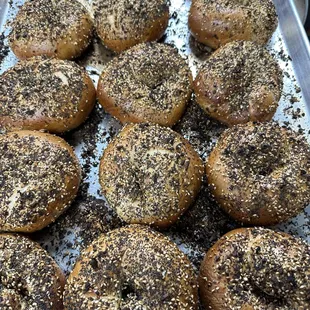 Everything bagels fresh out of the oven!