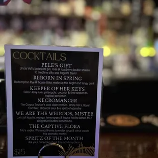 Cocktail menu