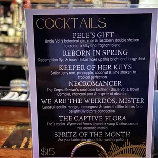 Cocktail menu